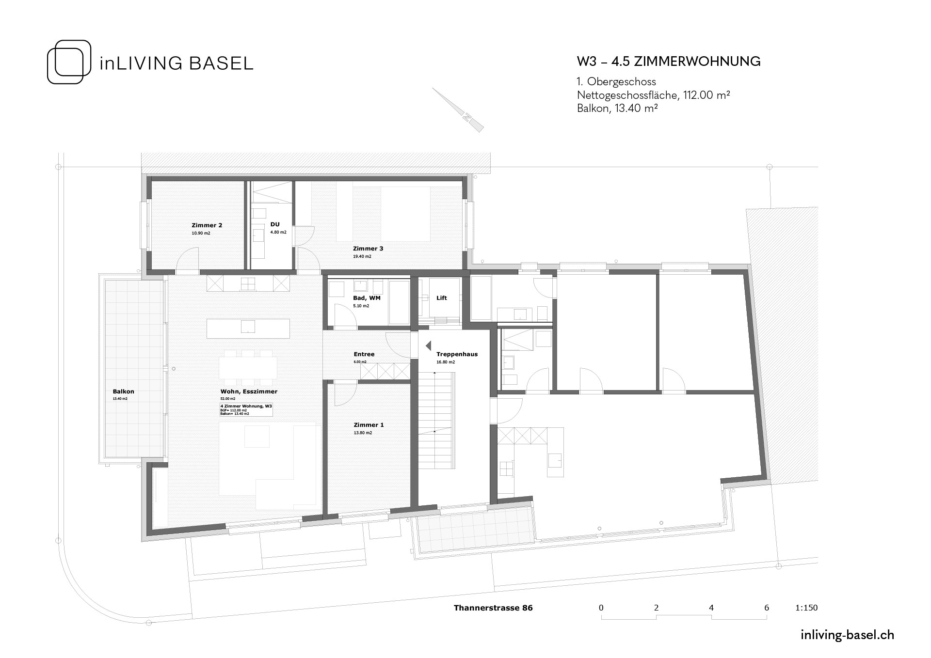W3, 4,5 Zimmer Wohnung, 111m2, 1. Obergeschoss, Thannerstrase 86, Basel W3, 4,5 Zimmer Wohnung, 111m2, 1. Obergeschoss, Thannerstrase 86, Basel
