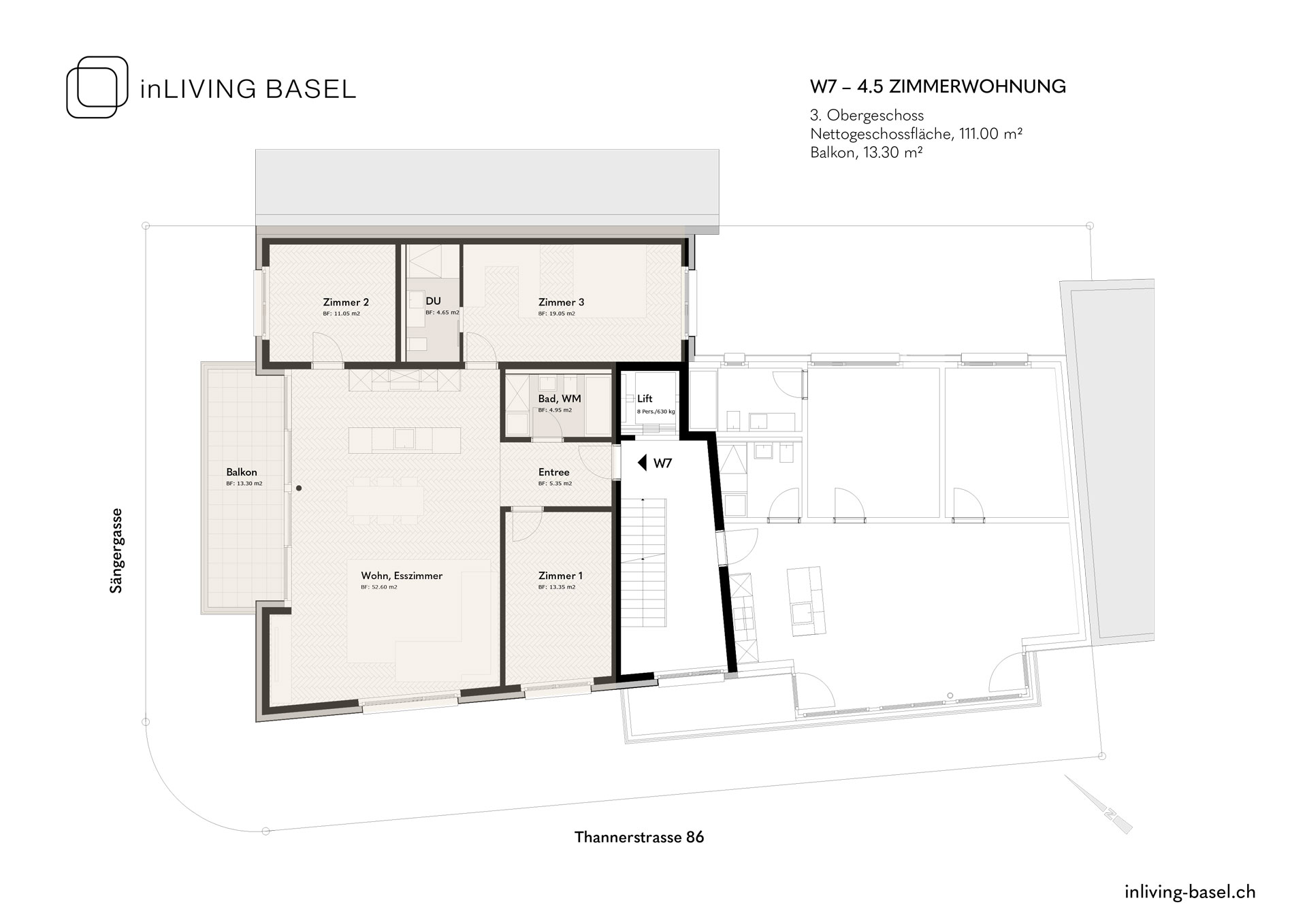 W7 4,5 Zimmer Wohnung, 111m2, 3. Obergeschoss, Thannerstrase 86, Basel W7 4,5 Zimmer Wohnung, 111m2, 3. Obergeschoss, Thannerstrase 86, Basel