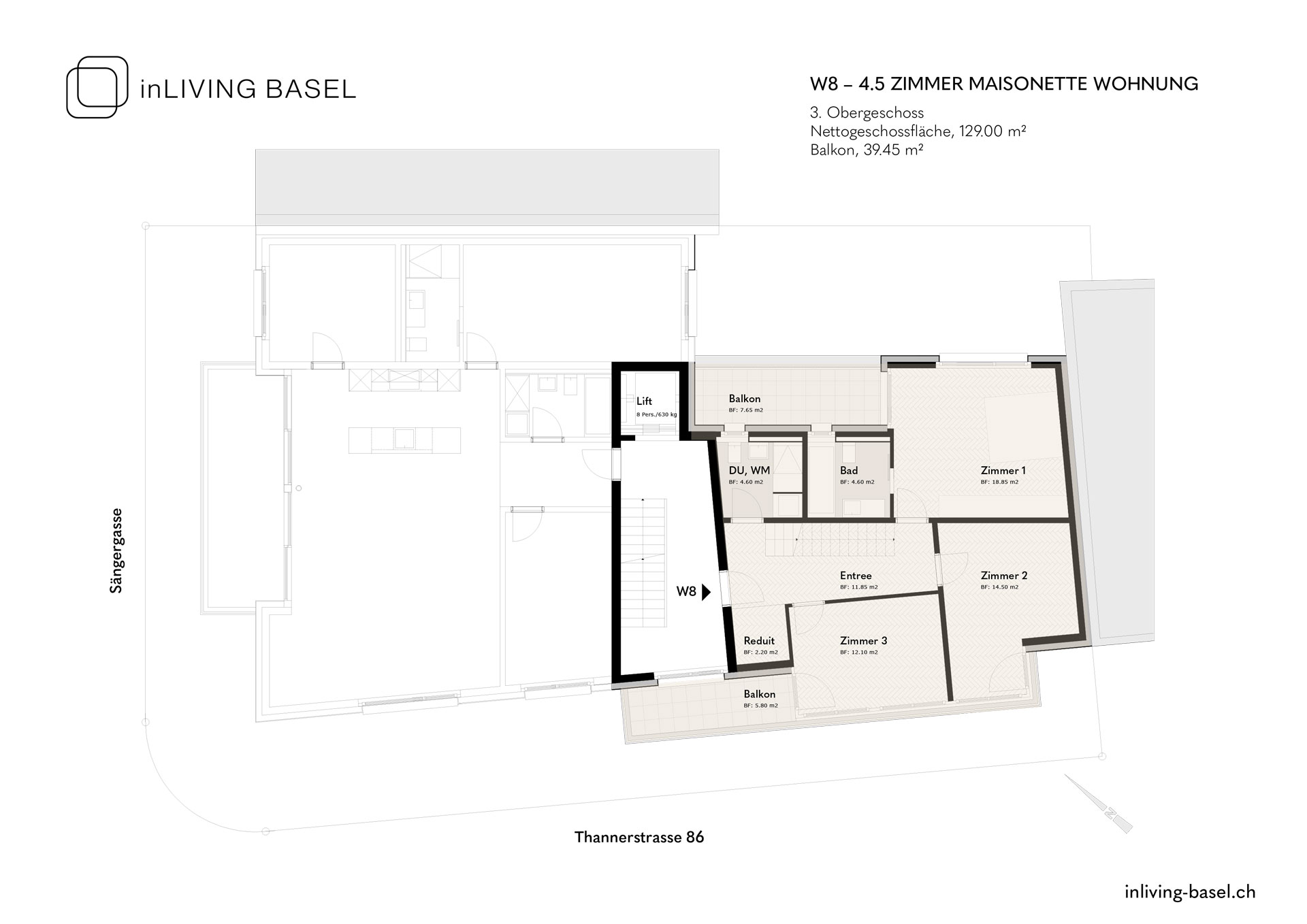 W8 4,5 Zimmer Maisonette Wohnung, 129m2, 3. und 4. Obergeschoss, Thannerstrase 86, Basel W8 4,5 Zimmer Maisonette Wohnung, 129m2, 3. und 4. Obergeschoss, Thannerstrase 86, Basel