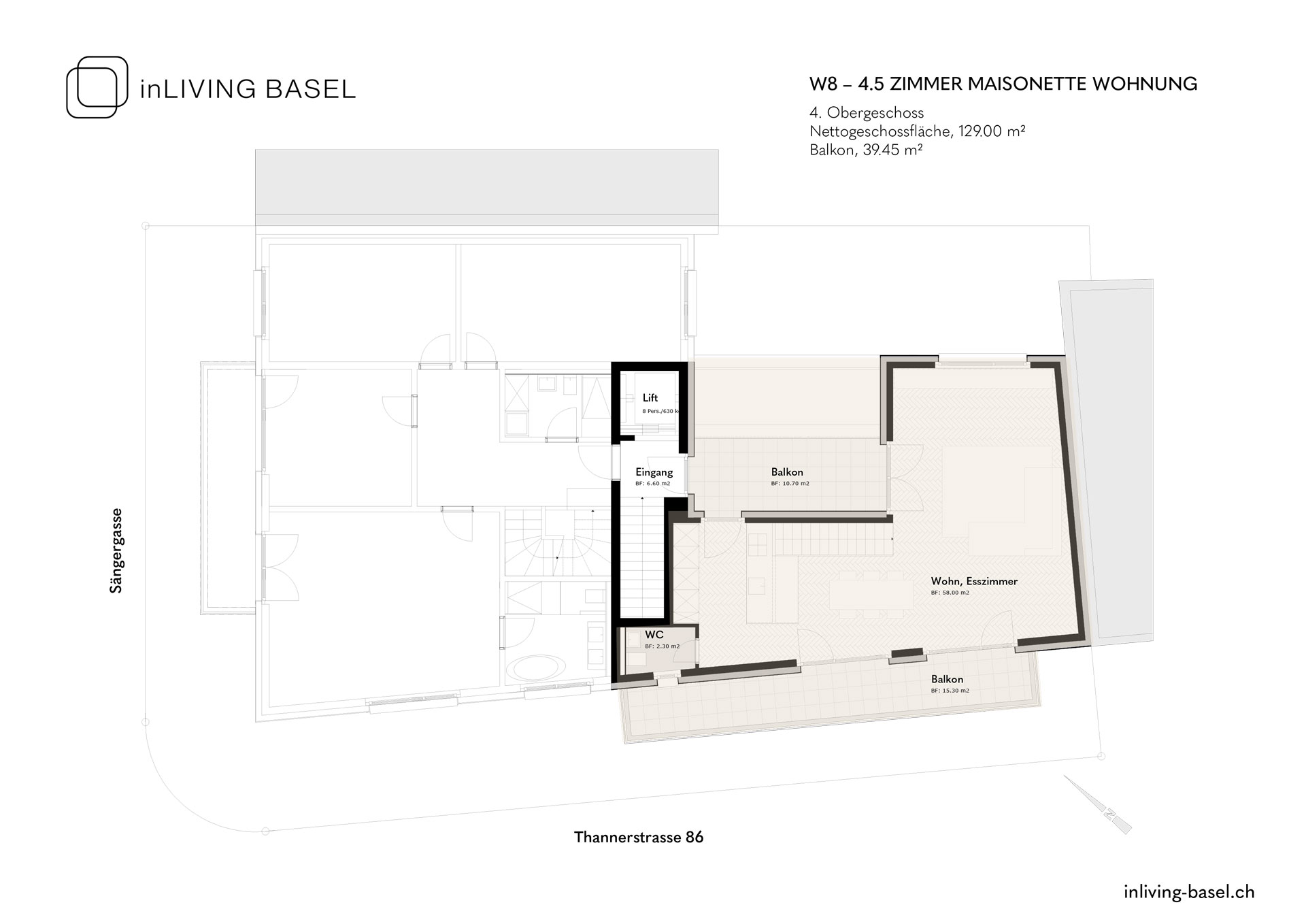 W8 4,5 Zimmer Maisonette Wohnung, 129m2, 3. und 4. Obergeschoss, Thannerstrase 86, Basel W8 4,5 Zimmer Maisonette Wohnung, 129m2, 3. und 4. Obergeschoss, Thannerstrase 86, Basel