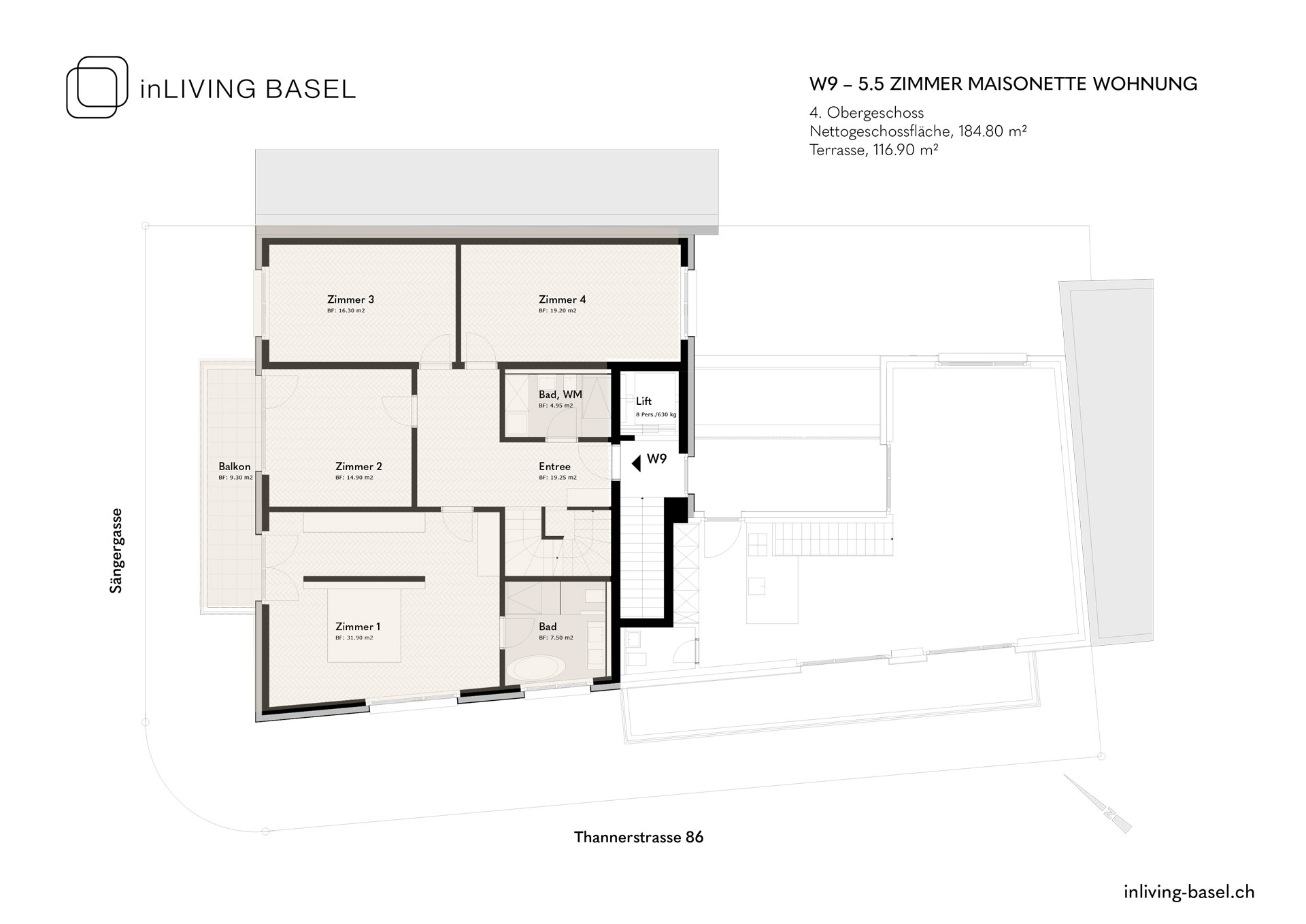 W9 5,5 Zimmer Maisonette Wohnung, 129m2, 4. Obergeschoss und Attikageschoss, Thannerstrase 86, Basel W9 5,5 Zimmer Maisonette Wohnung, 129m2, 4. Obergeschoss und Attikageschoss, Thannerstrase 86, Basel