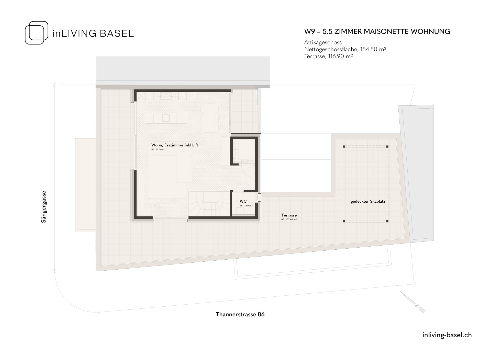 W9 4,5 Zimmer Maisonette Wohnung, 185m2, 4. Obergeschoss und Attikageschoss, Thannerstrase 86, Basel W9 4,5 Zimmer Maisonette Wohnung, 185m2, 4. Obergeschoss und Attikageschoss, Thannerstrase 86, Basel